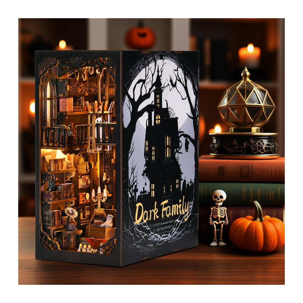 ASLOWSNAIL Book Nook Kit Dark Family DIY Holzpuzzle im Gothic-Stil für Halloween, schwarzes Modell für das Bücherregal als dekorative Buchstütze - Bild 1