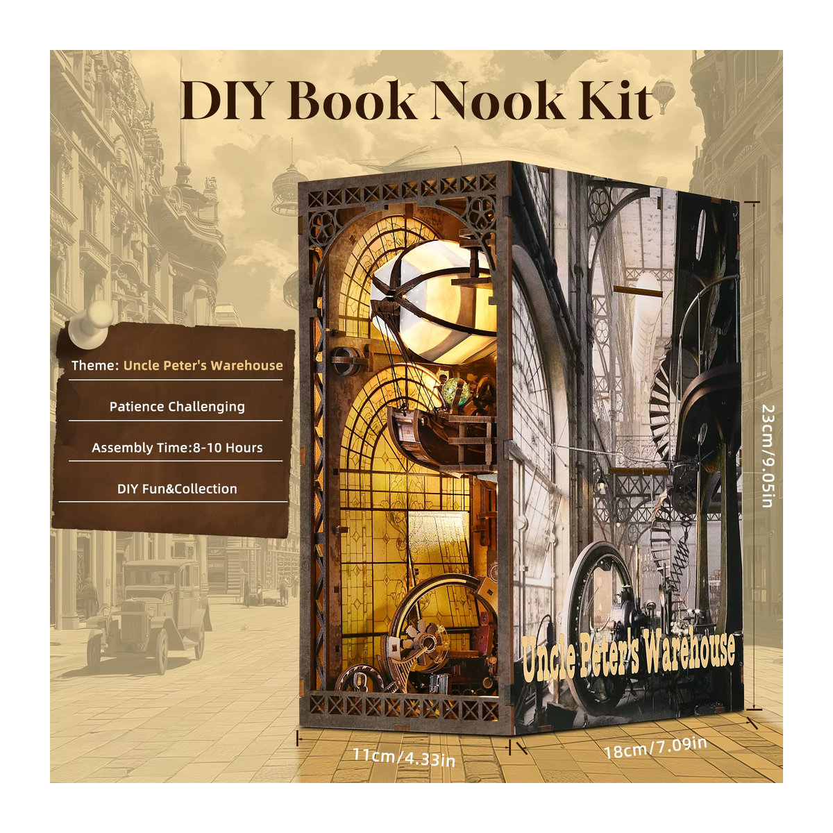 ASLOWSNAIL Book Nook Kit DIY Holzpuzzle Ballon Studio Schiff als dekorative Buchstütze für dein Bücherregal, mehrfarbig - Bild 2
