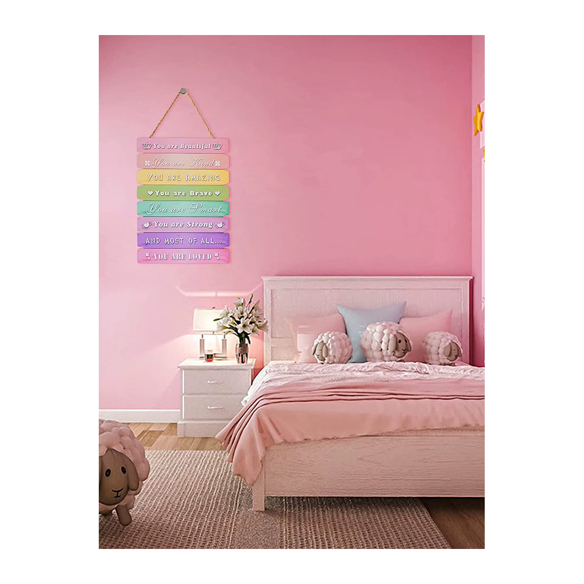 Ästhetischer Holz-Wandbehang als motivierende Wanddekoration für Kinder- und Jugendzimmer, mehrfarbig - Bild 2
