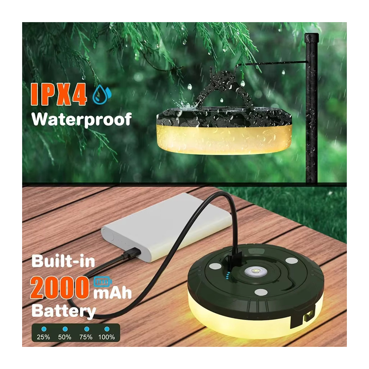 ATcomm 2 in 1 LED-Campinglampe und RGB-Lichterkette, 10 m Länge, wasserdicht und wiederaufladbar - Bild 3