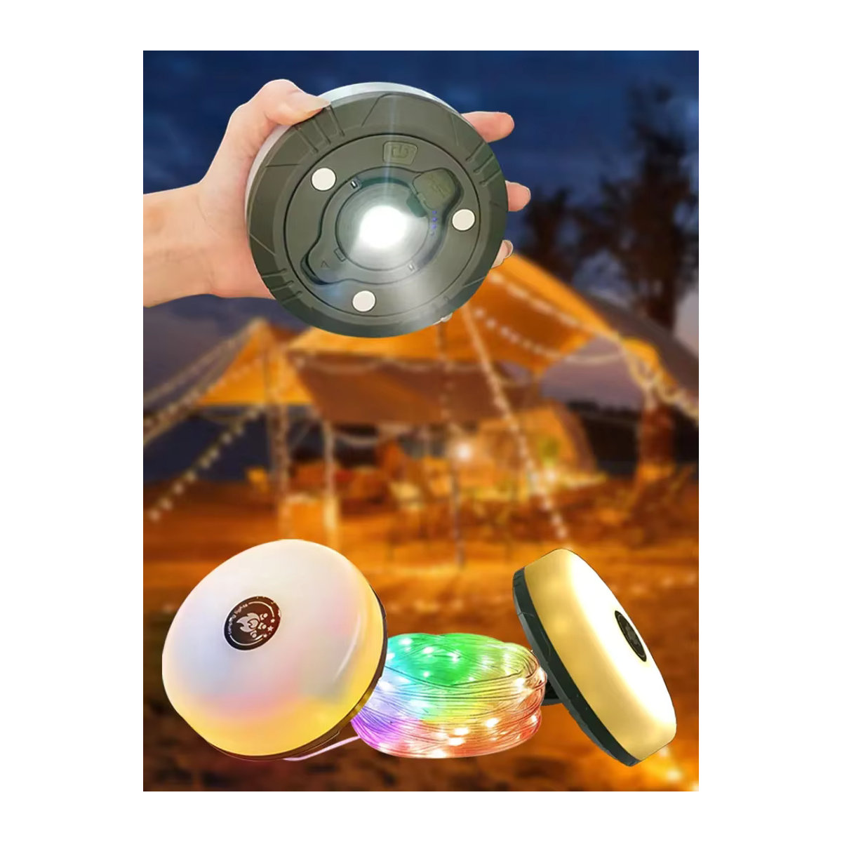 ATcomm 2 in 1 LED-Campinglampe und RGB-Lichterkette, 10 m Länge, wasserdicht und wiederaufladbar - Bild 7