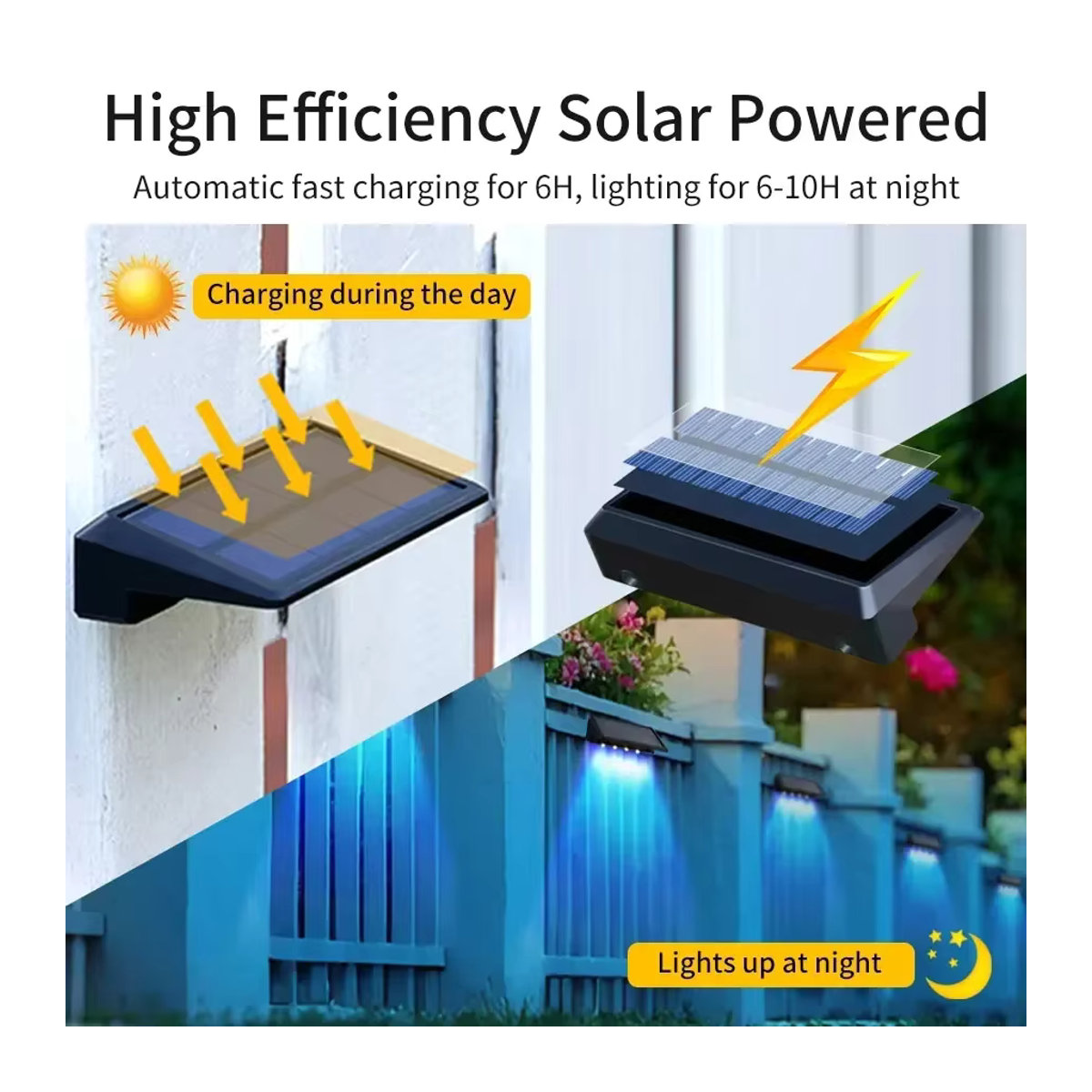 ATcomm 2er-Pack Solar-Wandleuchten mit 4 LEDs aus ABS und PC für den Außenbereich, wasserdichte Gartenbeleuchtung für Garten, Hof und Balkon - Bild 2
