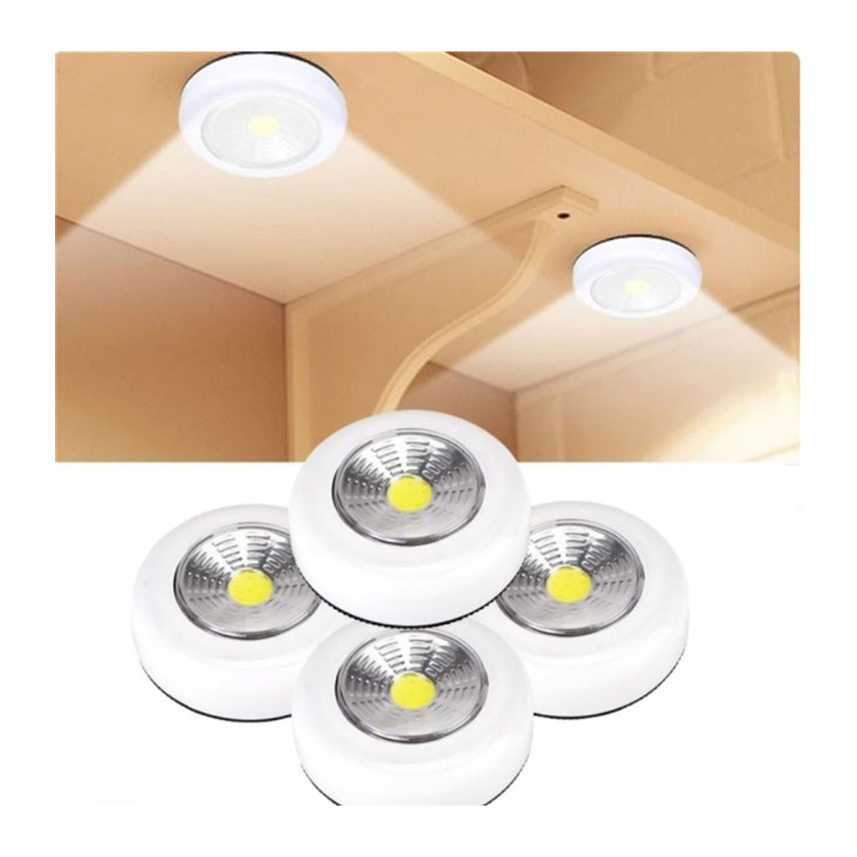 ATcomm COB LED Unterbauleuchte Weiß – Drahtlose Möbelbeleuchtung mit Klebeaufkleber und AAA-Batteriebetrieb - Bild 1