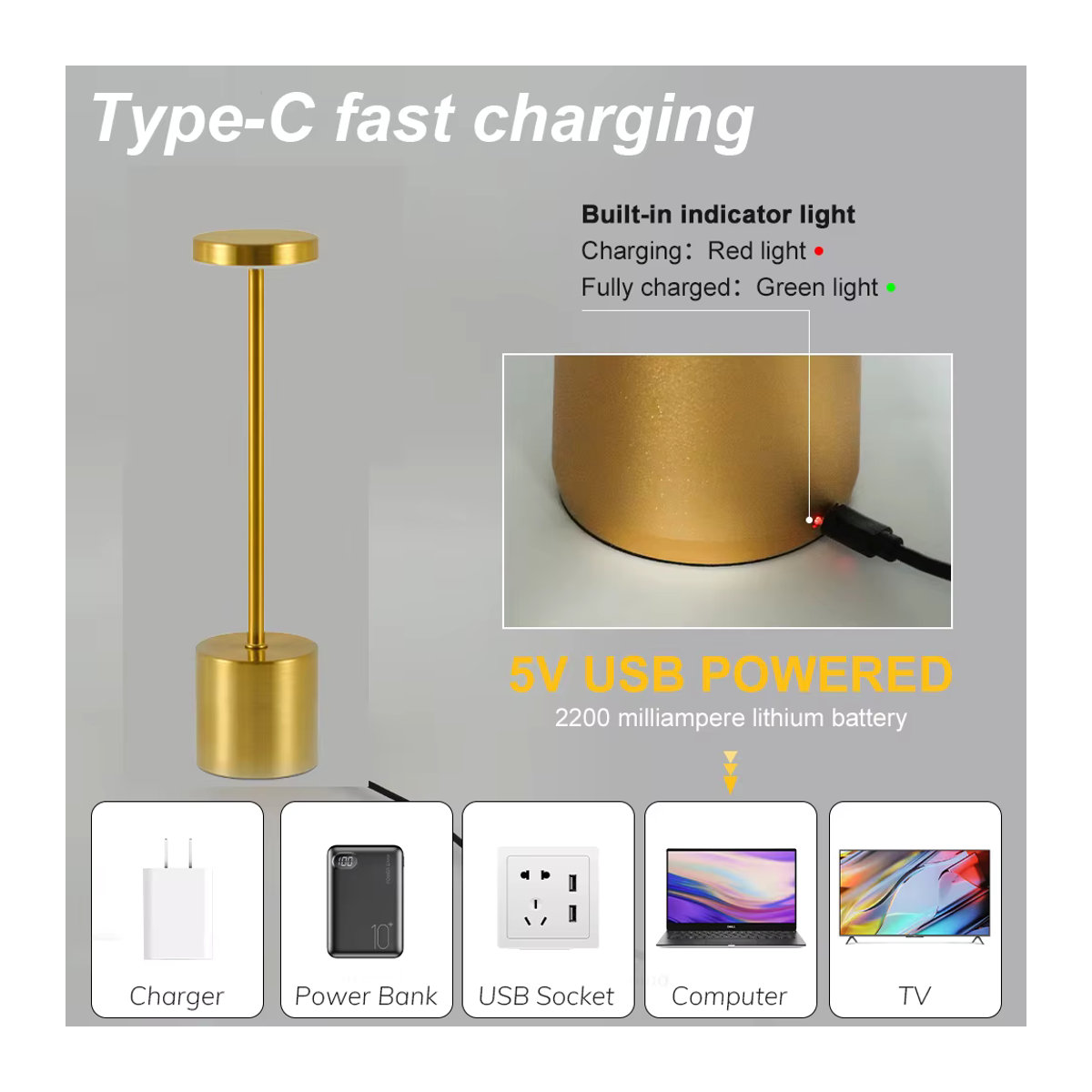 ATcomm LED Tischlampe aus Metall in Weiß mit Touch-Funktion und drei Lichtfarben, wiederaufladbare kabellose Schreibtischlampe im minimalistischen Design - Bild 3