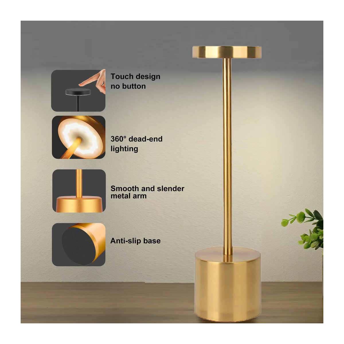 ATcomm LED Tischlampe aus Metall in Weiß mit Touch-Funktion und drei Lichtfarben, wiederaufladbare kabellose Schreibtischlampe im minimalistischen Design - Bild 4