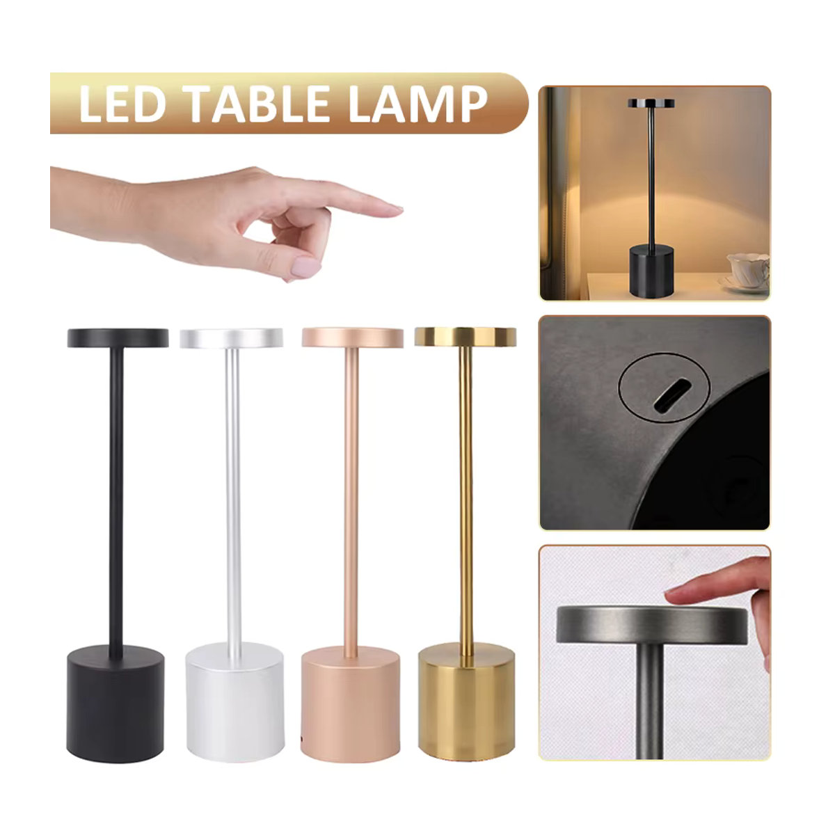 ATcomm LED Tischlampe aus Metall in Weiß mit Touch-Funktion und drei Lichtfarben, wiederaufladbare kabellose Schreibtischlampe im minimalistischen Design - Bild 5