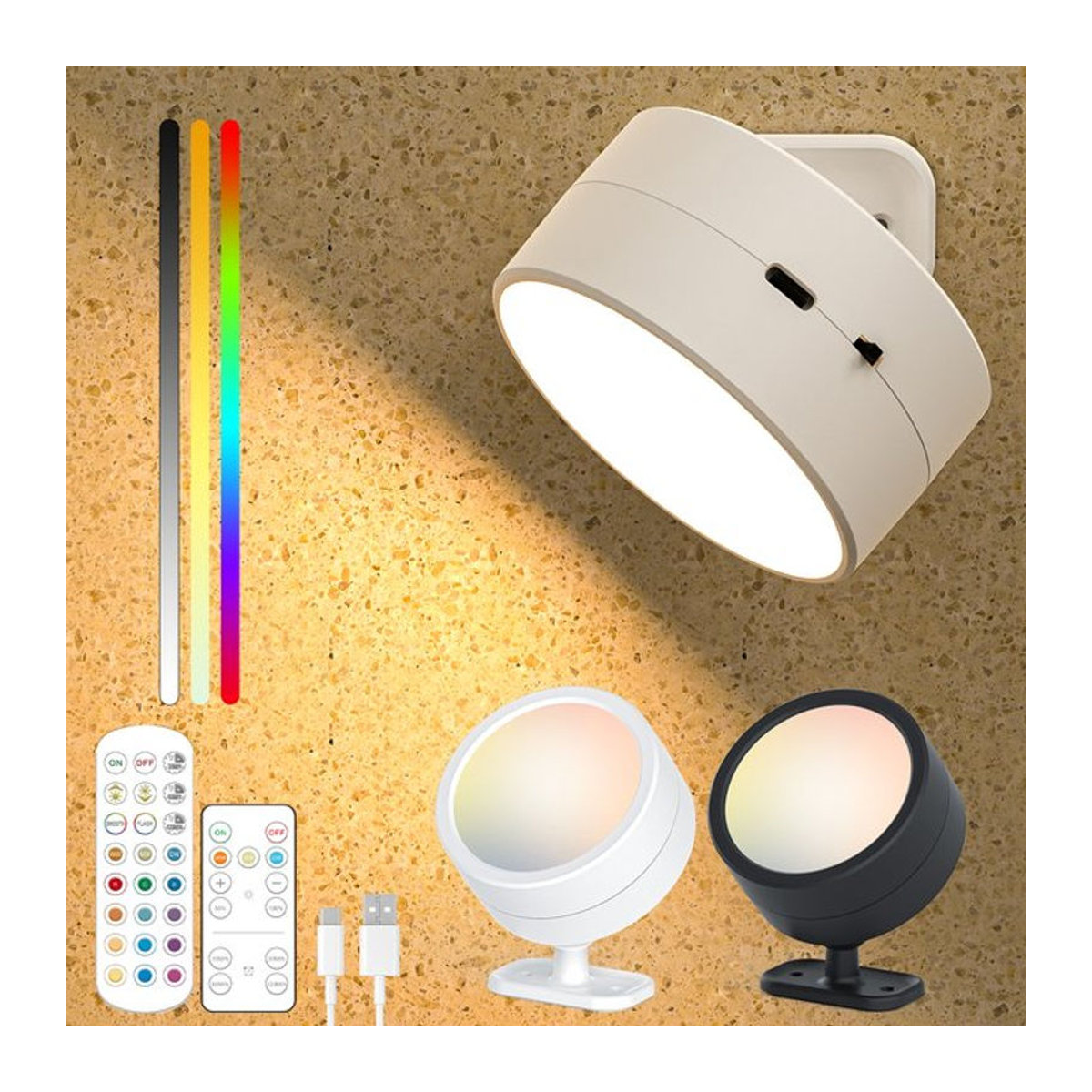 ATcomm Magnetische LED-Wandleuchte in Weiß, kabellose wiederaufladbare Wandlampe mit 360 Grad Rotation und Fernbedienung, minimalistisches Umgebungslicht zur Raumdekoration - Bild 1