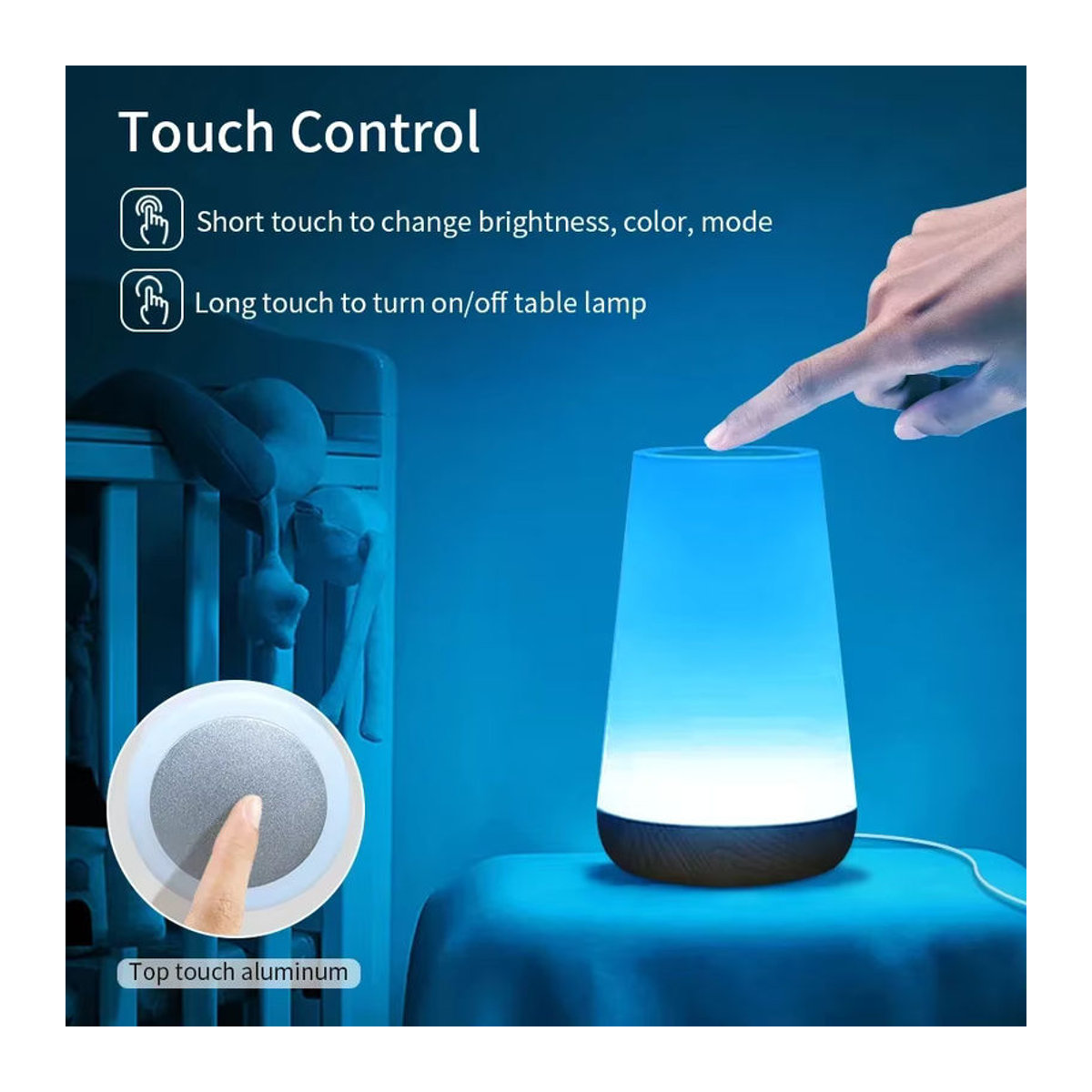 ATcomm Smart Nachttischlampe mit LED und USB-Ladefunktion, Tuya Wifi Nachtlicht mit Touch-Steuerung und Dimmfunktion, kompatibel mit Alexa und Google Home, bunt, Holz-Design - Bild 5