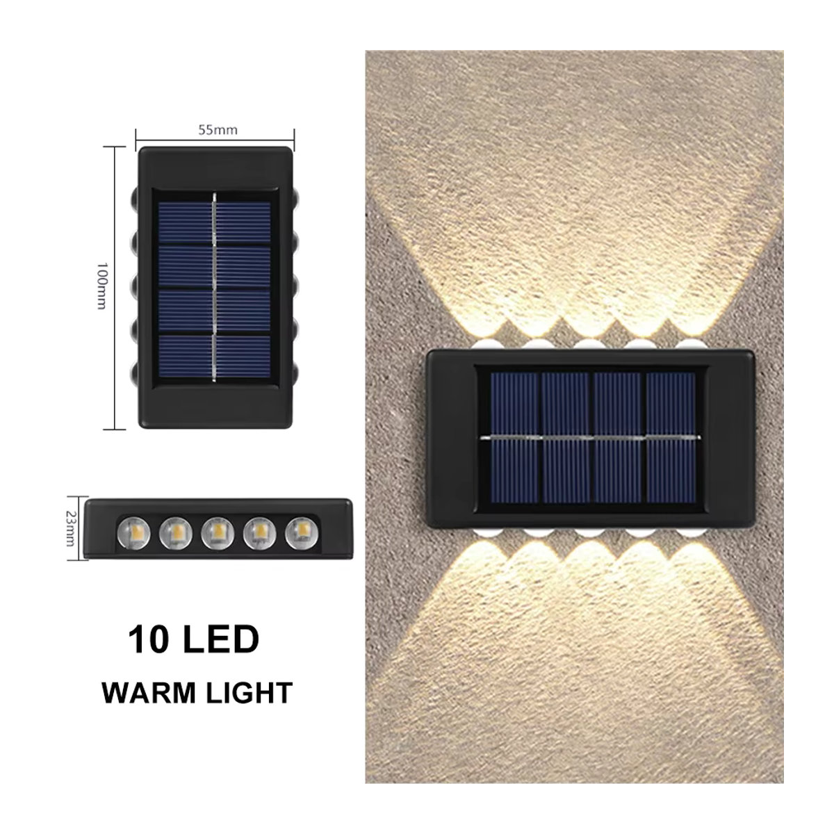 ATcomm Solar Wandleuchte LED Schwarz Minimalistisch mit Up-and-Down-Licht für Garten und Außenbereich - Bild 5