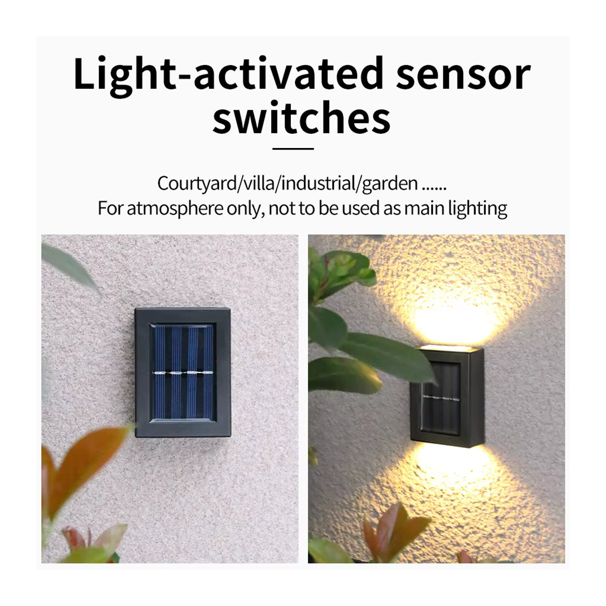 ATcomm Solar Wandleuchte Schwarz Minimalistisch für Garten und Außenbereich Up und Down Wall Washer Wasserdicht - Bild 3