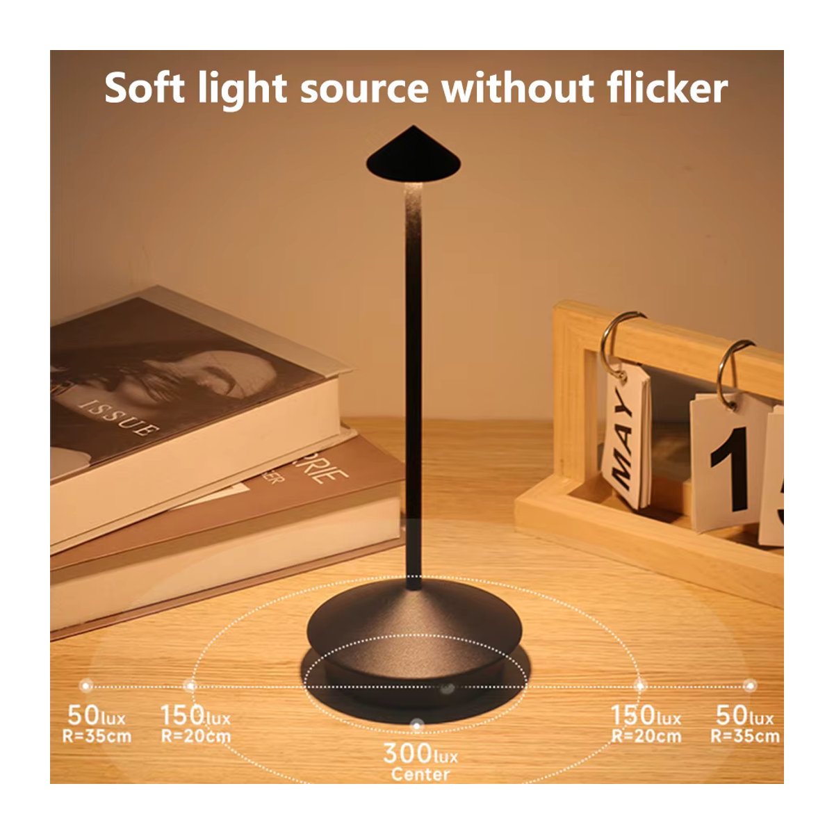 ATcomm Wiederaufladbare LED-Tischlampe aus Metall in Schwarz mit Touch-Funktion und drei Lichtfarben für minimalistische Dekoration - Bild 5