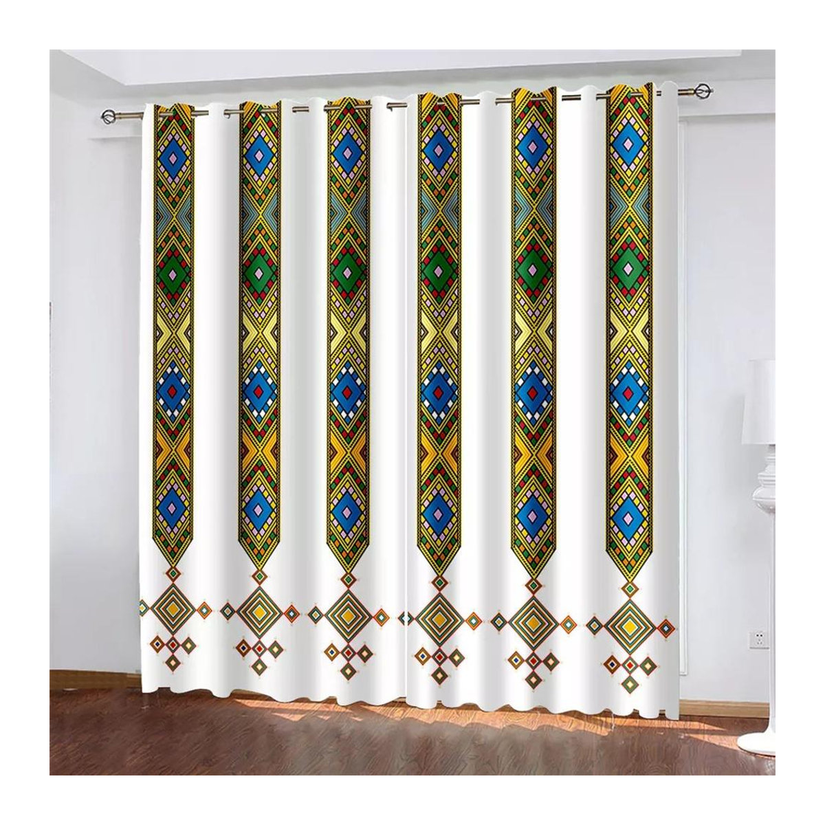 Äthiopische Traditionelle Saba Telet Transparente Voile Gardinen im 2er Set, Multicolor, H: 130 cm, B: 100 cm - Bild 1