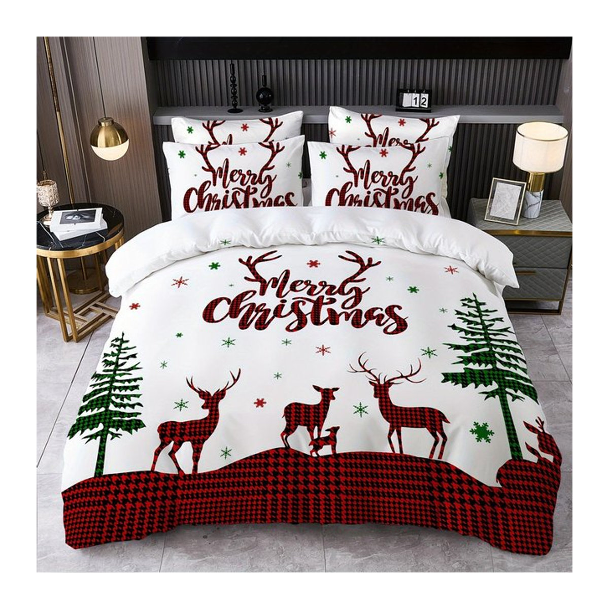 Atmungsaktives Weihnachts-Rentier Bettwäsche-Set aus Polyester in Multicolor, Breite: 135 cm, Länge: 200 cm - Bild 1