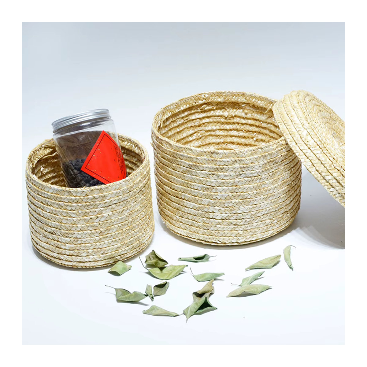 Aufbewahrungskorb aus Seegras und Rattan in Blau als Snack-Behälter - Bild 2