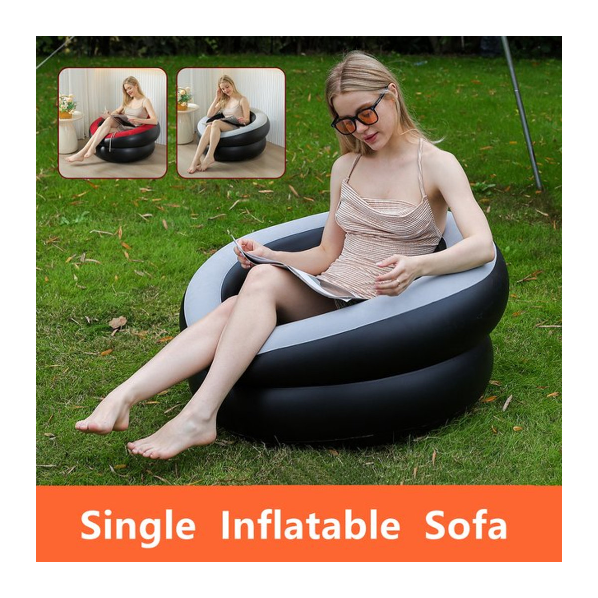 Aufblasbare Couch aus umweltfreundlichem PVC für dein Wohnzimmer in Rot und Schwarz - Bild 1