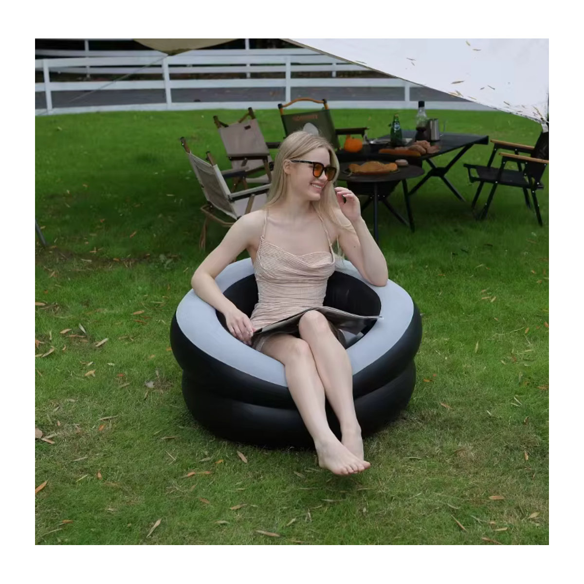 Aufblasbare Couch aus umweltfreundlichem PVC für dein Wohnzimmer in Rot und Schwarz - Bild 5