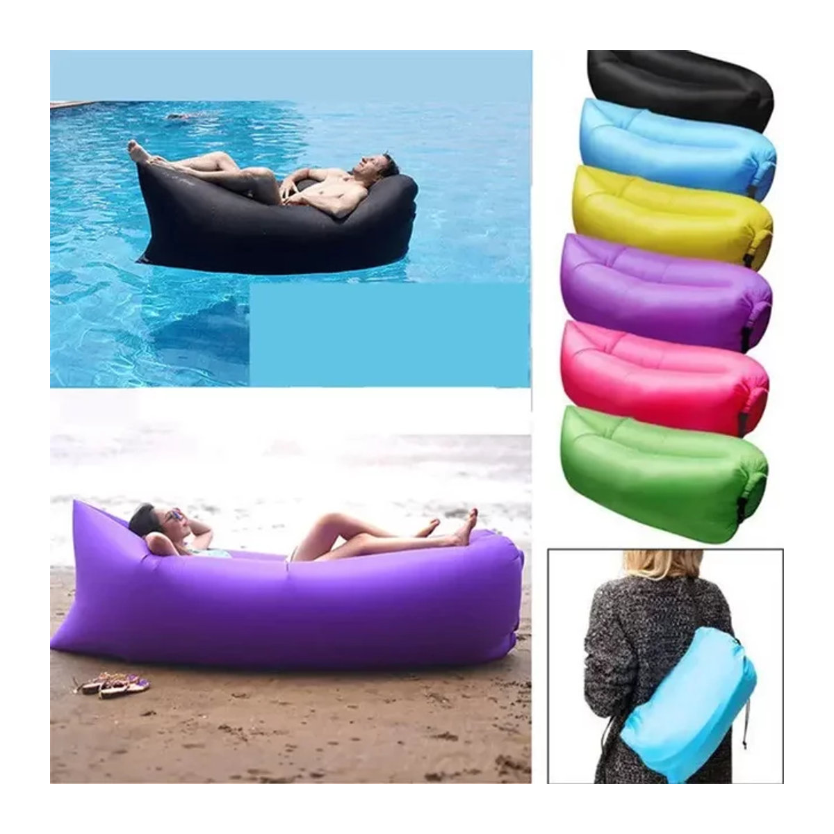 Aufblasbare Luftcouch in Blau für Strand und Camping inklusive Reisetasche - Bild 1