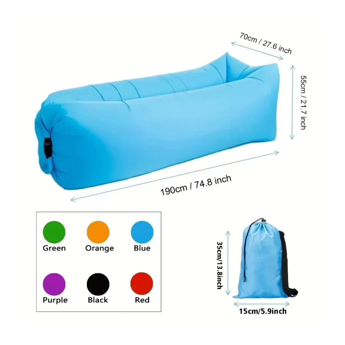 Aufblasbare Luftcouch in Blau für Strand und Camping inklusive Reisetasche - Bild 2