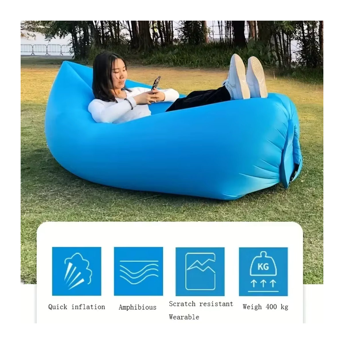 Aufblasbare Luftcouch in Blau für Strand und Camping inklusive Reisetasche - Bild 3