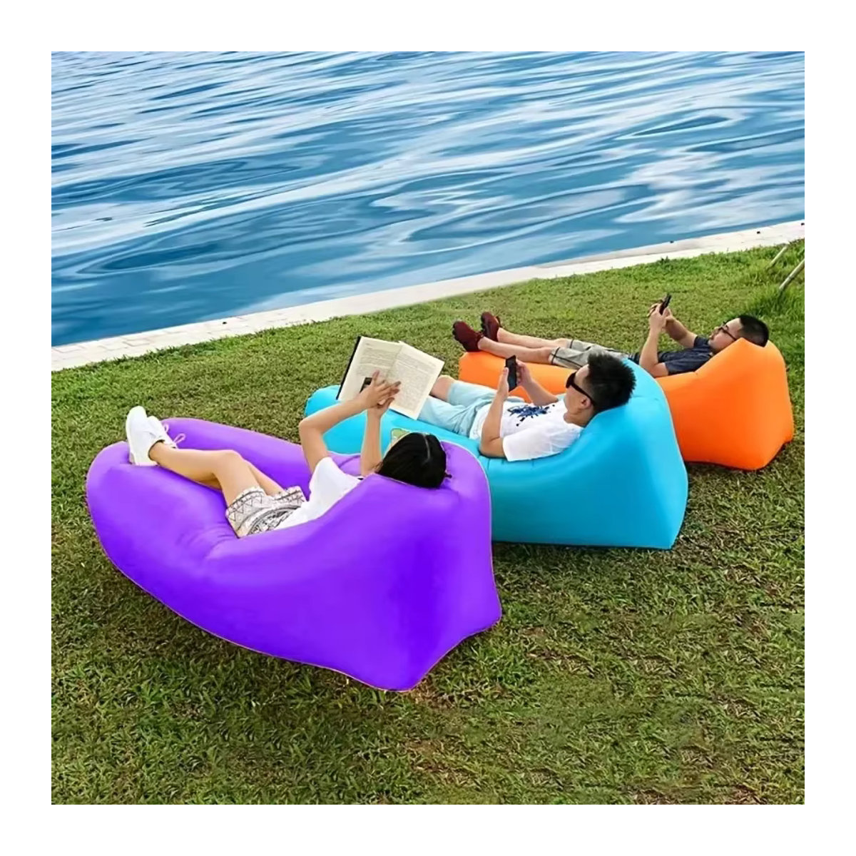 Aufblasbare Luftcouch in Blau für Strand und Camping inklusive Reisetasche - Bild 5