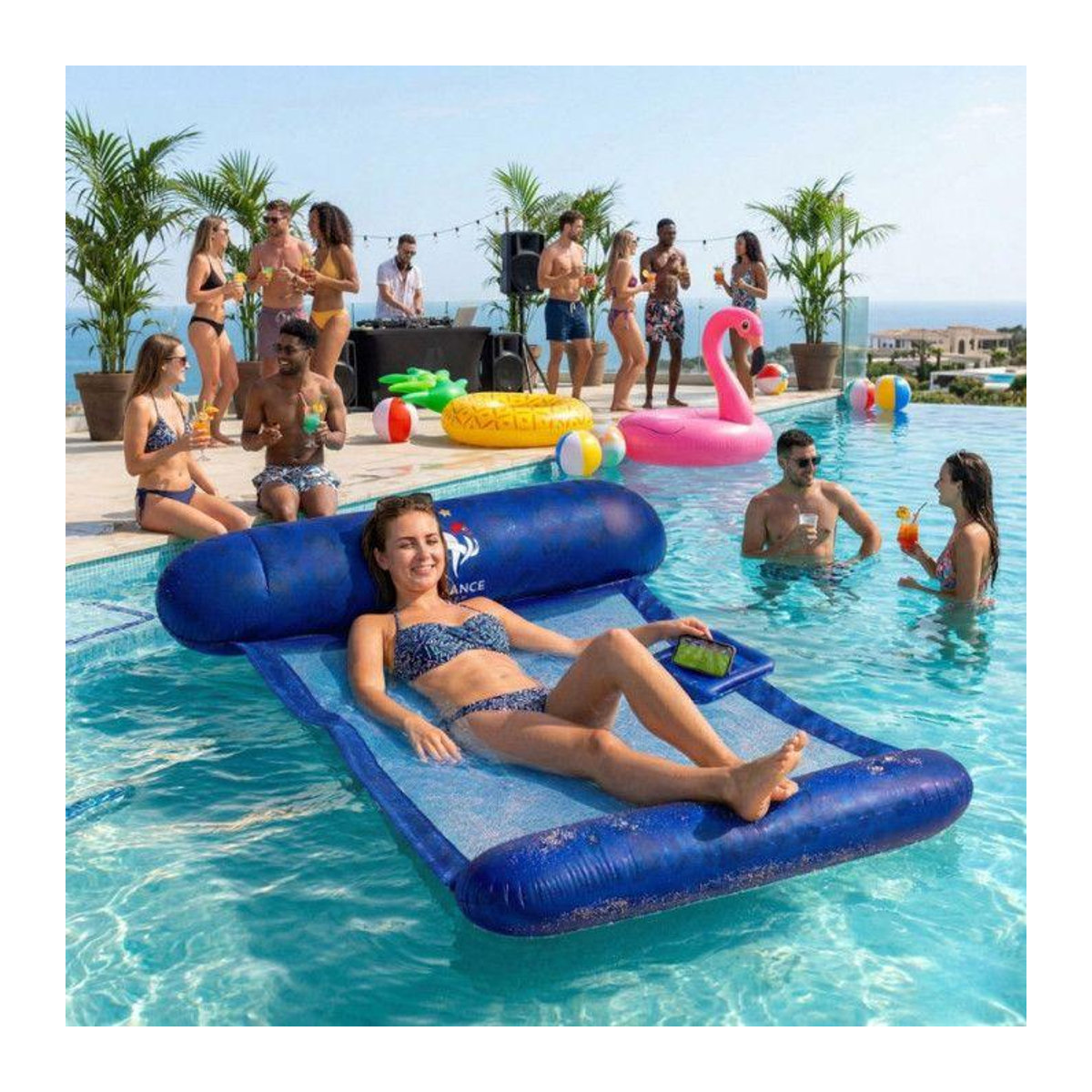 Aufblasbare schwimmende Hängematte FERRY JOUETS mit atmungsaktivem Netz in Blau, offizielles Produkt der französischen Nationalmannschaft FFF, B/H: 120 x 70 cm - Bild 3