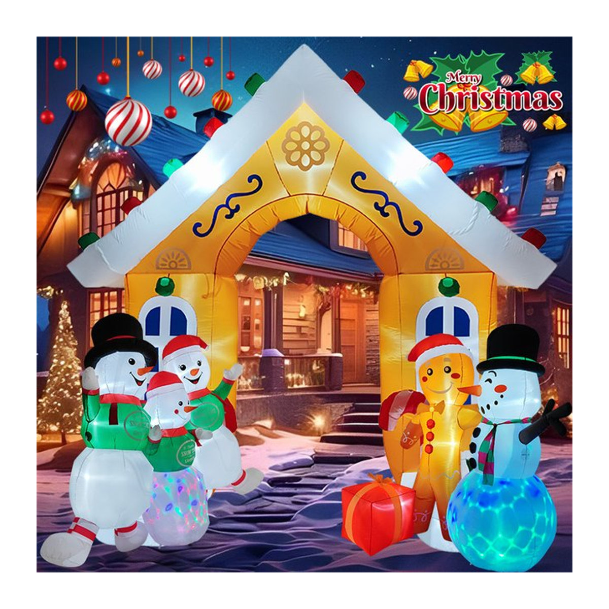 Aufblasbare Weihnachtsdekoration CatXaa mit LED-Leuchten – Lebkuchenmann und Schneemann als bunte Party-Ornamente für dein Weihnachtsfest - Bild 1
