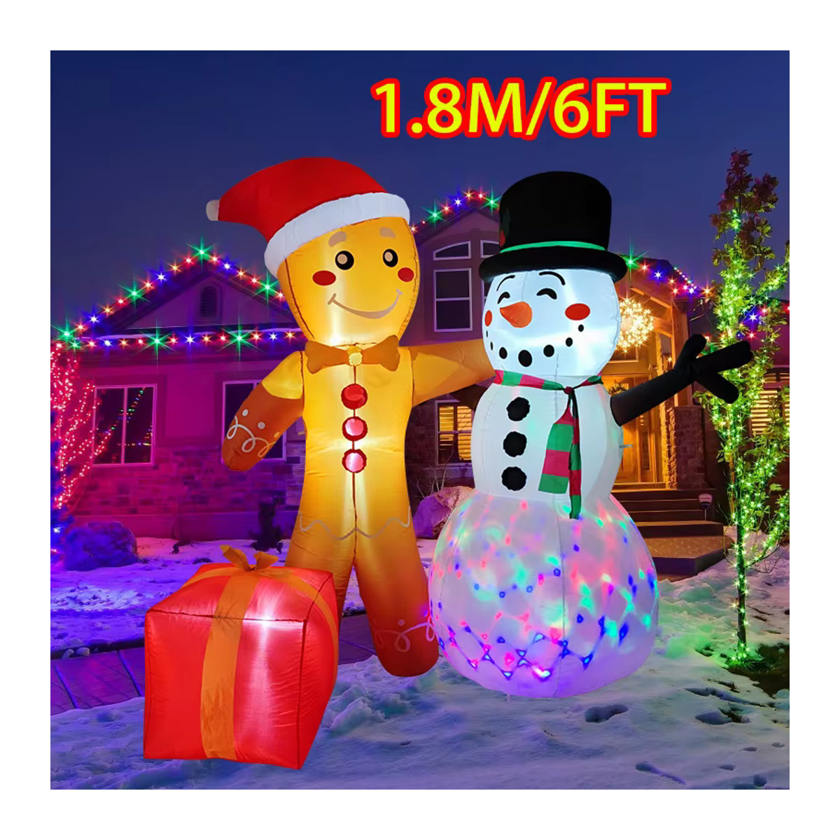 Aufblasbare Weihnachtsdekoration CatXaa mit LED-Leuchten – Lebkuchenmann und Schneemann als bunte Party-Ornamente für dein Weihnachtsfest - Bild 2