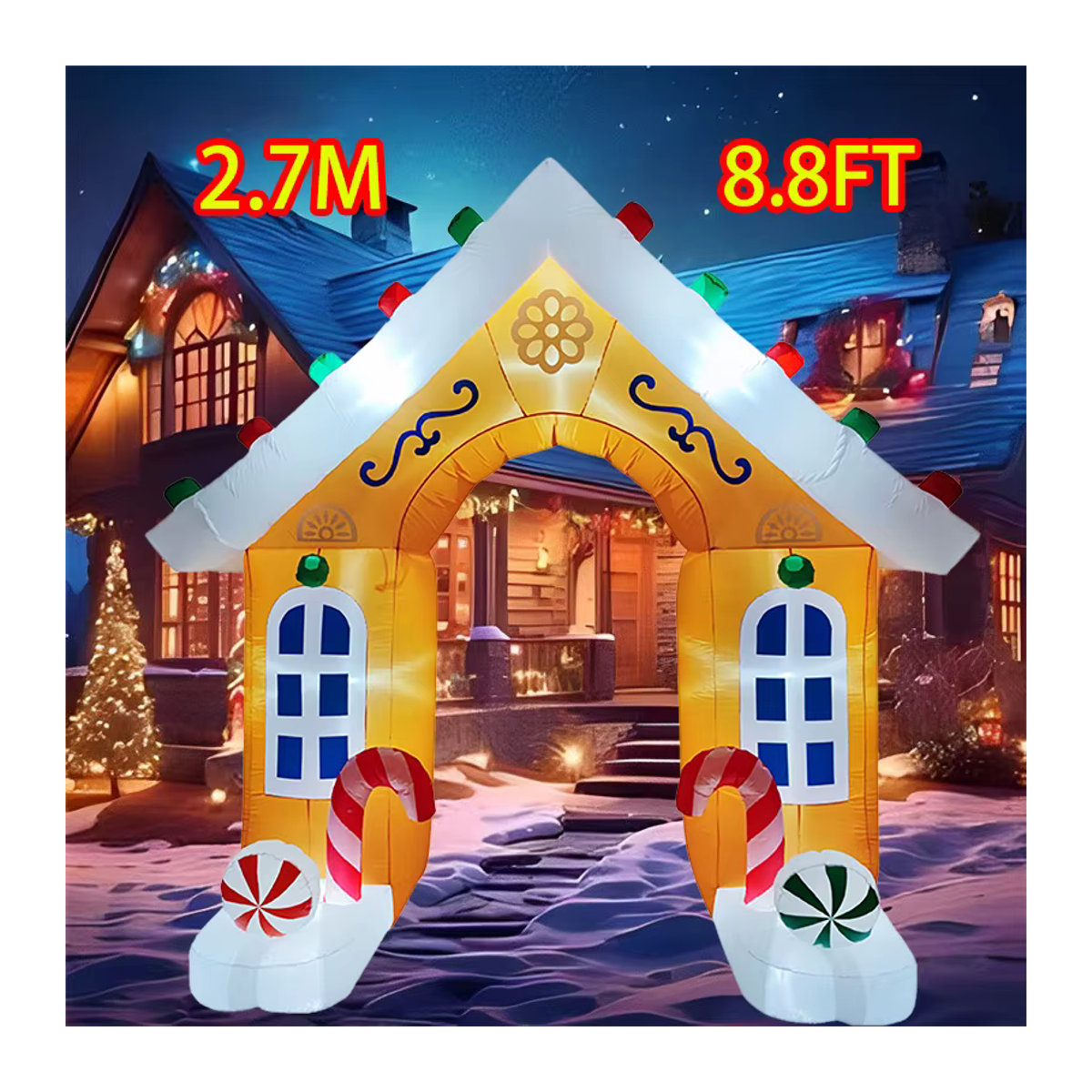 Aufblasbare Weihnachtsdekoration CatXaa mit LED-Leuchten – Lebkuchenmann und Schneemann als bunte Party-Ornamente für dein Weihnachtsfest - Bild 3