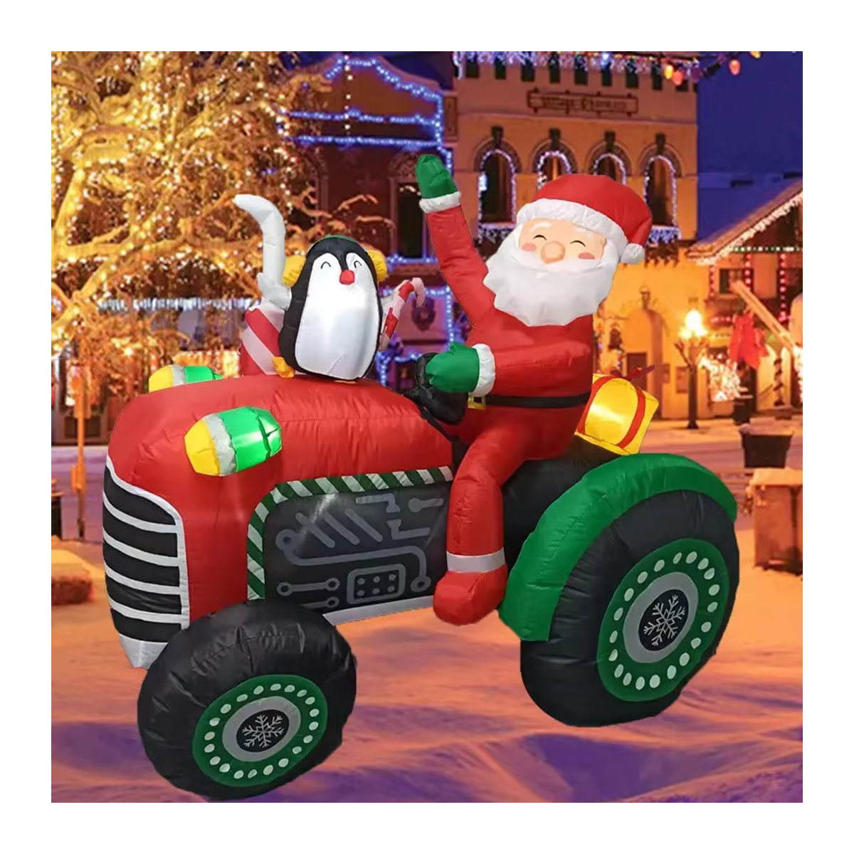 Aufblasbare Weihnachtsdekoration von CatXaa mit Weihnachtsmann auf Traktor und LED-Beleuchtung, mehrfarbig, Höhe: 150 cm - Bild 2