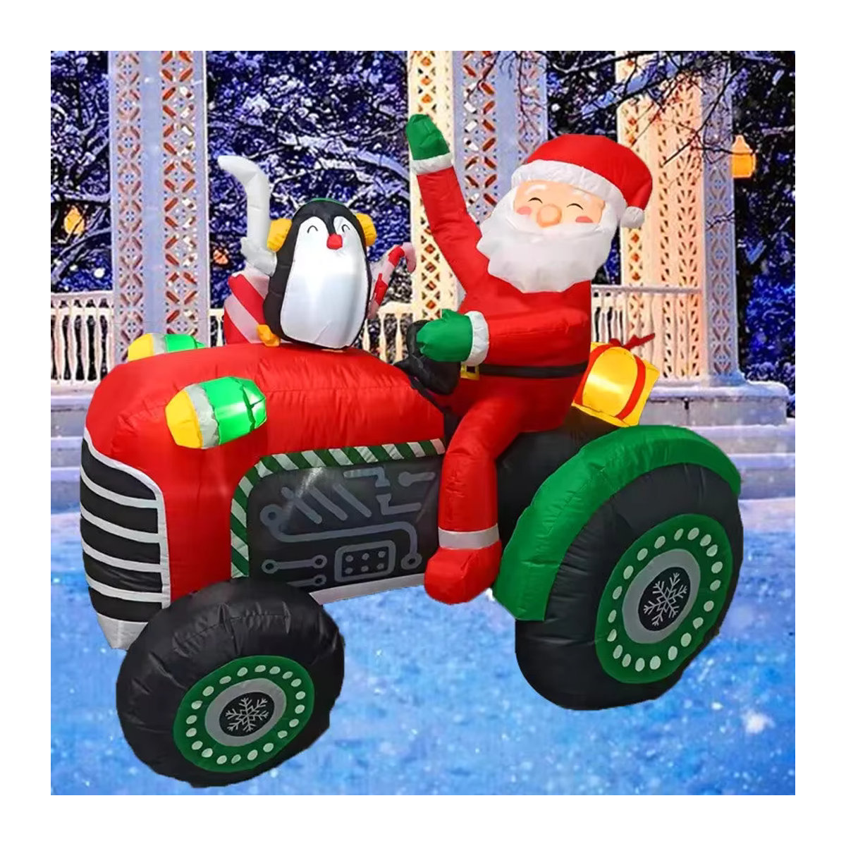 Aufblasbare Weihnachtsdekoration von CatXaa mit Weihnachtsmann auf Traktor und LED-Beleuchtung, mehrfarbig, Höhe: 150 cm - Bild 3
