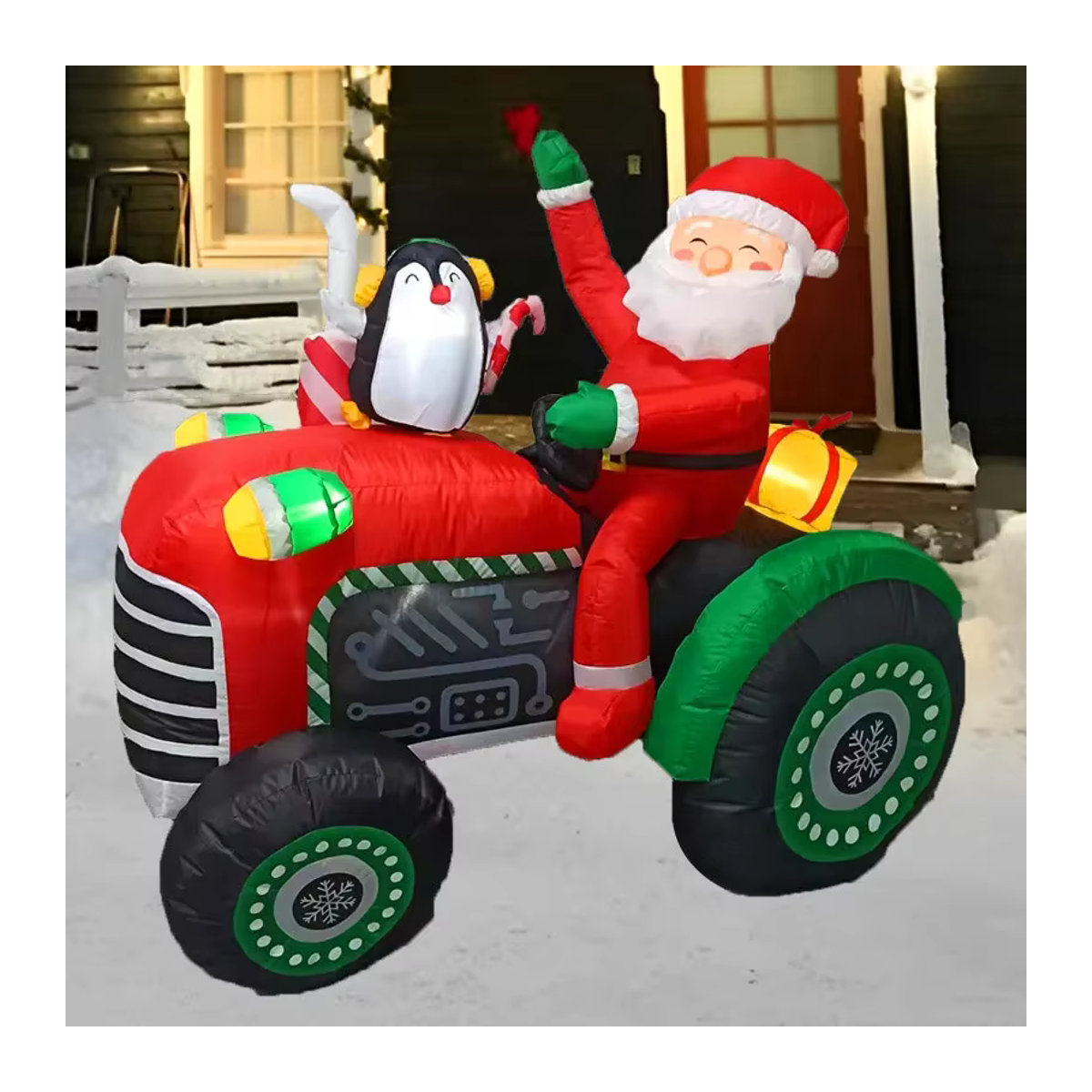 Aufblasbare Weihnachtsdekoration von CatXaa mit Weihnachtsmann auf Traktor und LED-Beleuchtung, mehrfarbig, Höhe: 150 cm - Bild 4