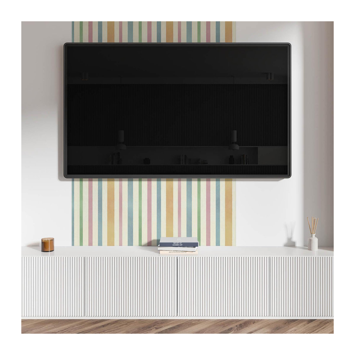 Aufklebbarer Wanddekor mit vertikalen Streifen aus Vinyl für den Flur, Mehrfarbig, B: 100 cm, H: 50 cm - Bild 2