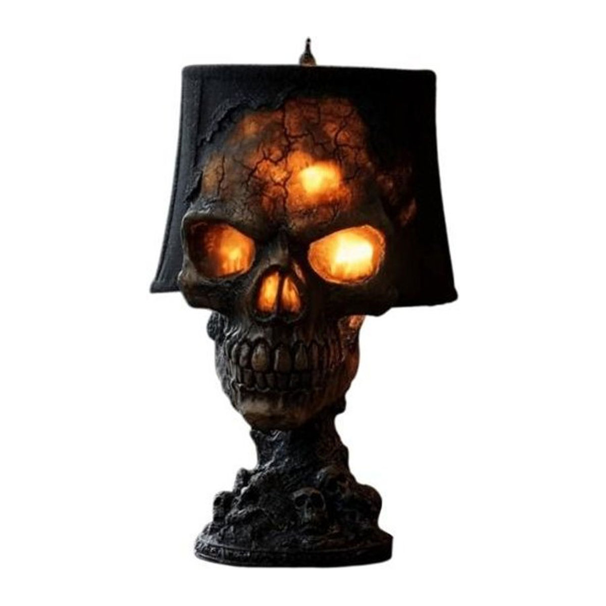 Aunel Gothic Magma Schädel Schreibtischlampe aus Kunstharz mit warmweißer LED in Orange, Gelb und Schwarz - Bild 1