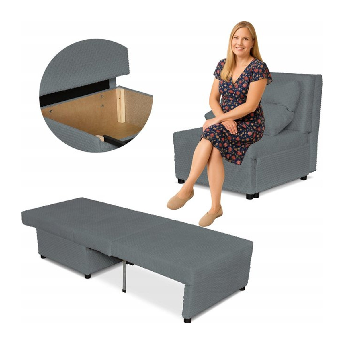 Ausklappbares Sofa KIMO mit Schlaffunktion und Bettkasten von Family Möbel in Grau, B/T/H: 195 x 88 x 80 cm - Bild 1
