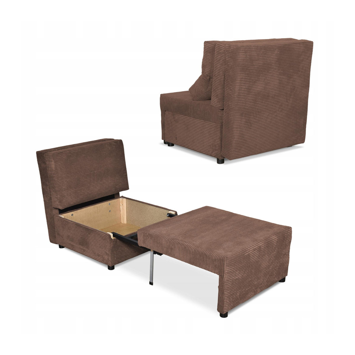 Ausklappbares Sofa KIMO von Family Möbel mit Schlaffunktion und Bettkasten in Braun, B/T/H: 88 x 80 x 72 cm - Bild 3