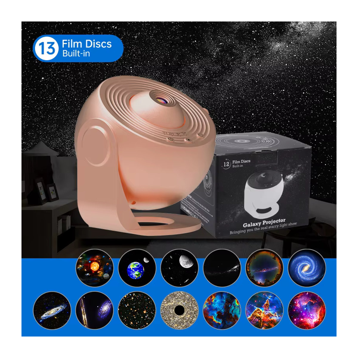 AUSYLE Galaxie Projektor Nachtlampe mit Sternenhimmel und Planeten für die Raumdekoration in Weiß - Bild 4