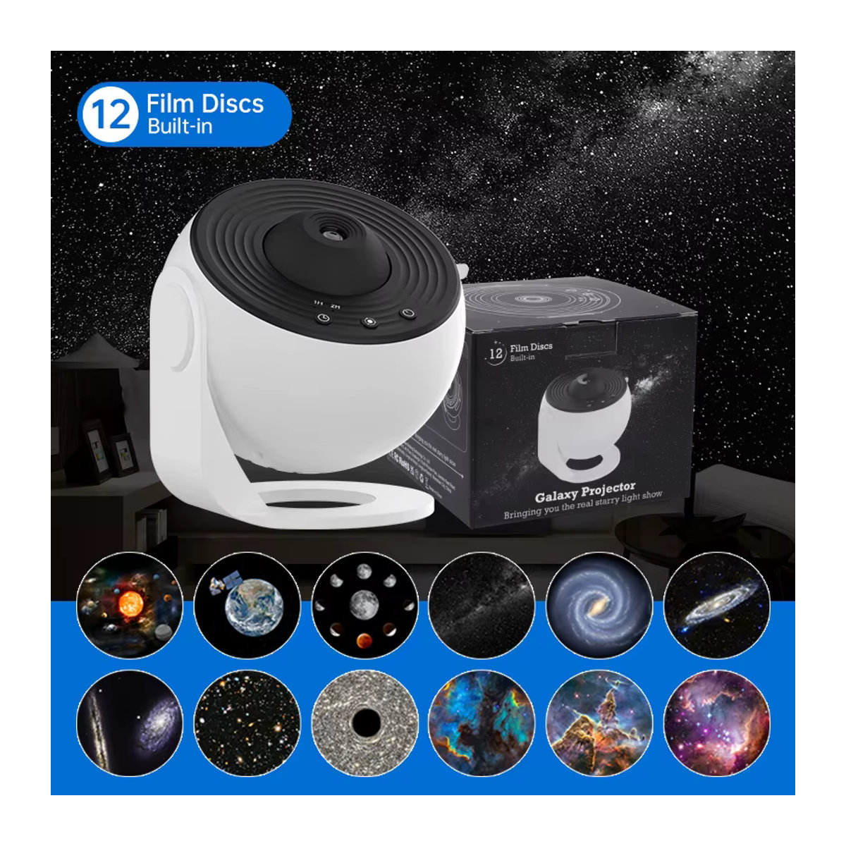 AUSYLE Galaxie Projektor Nachtlicht mit 360 Grad Drehung als Sternenhimmel Planetarium Lampe in Weiß - Bild 7