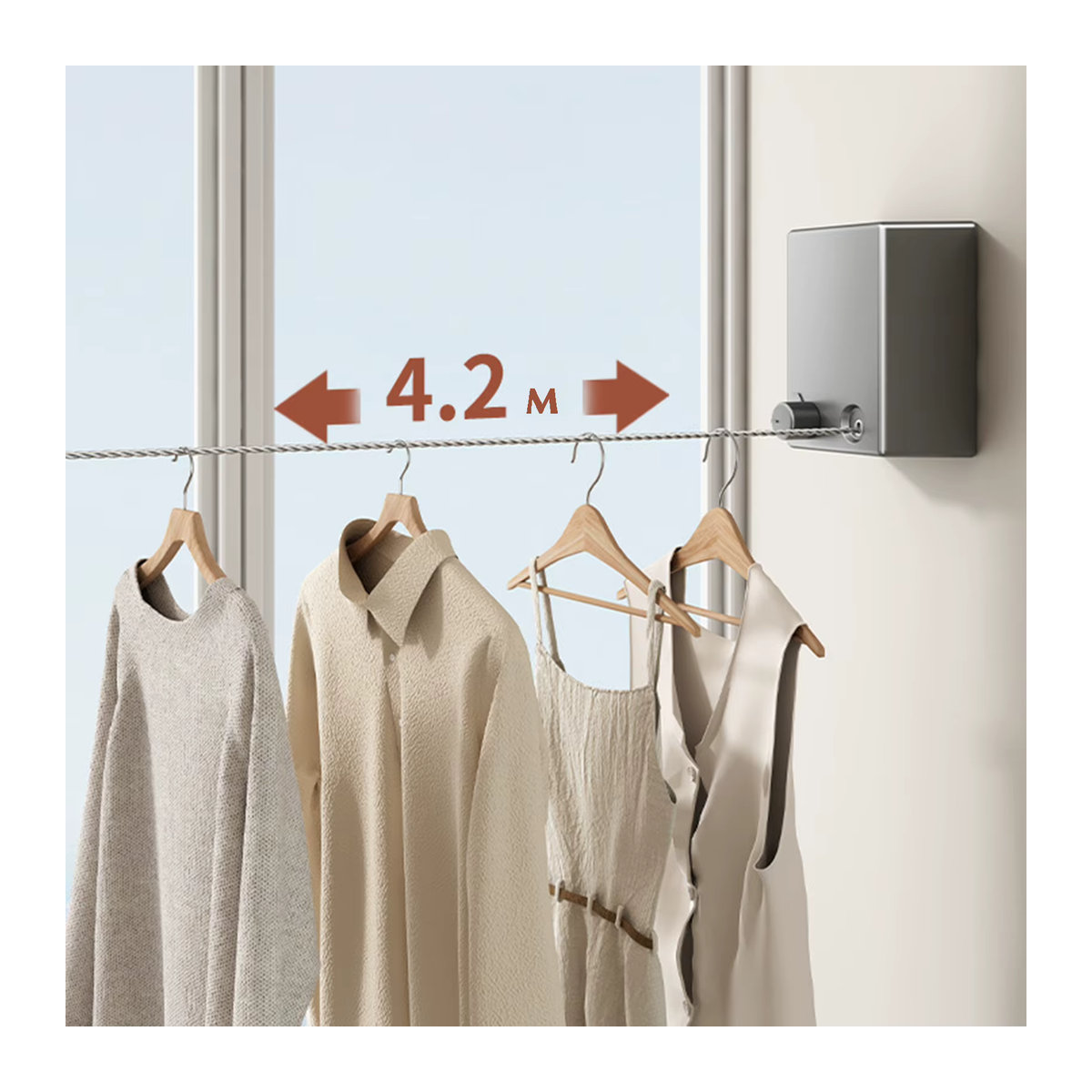 Ausziehbare Wäscheleine für den Innenbereich und Balkon als praktischer Wäscheständer und Kleiderbügel für Wäscherei oder Hotel - Bild 1