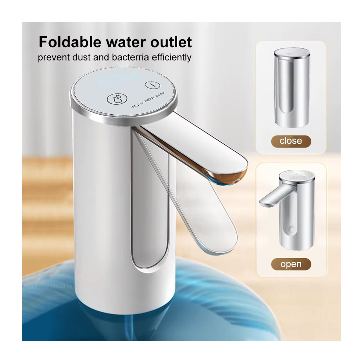 Automatische elektrische Wasserflaschenpumpe von raugee, faltbare Desktop-Wasserspenderpumpe für 19 Liter, wiederaufladbar, Weiß/Silber - Bild 3