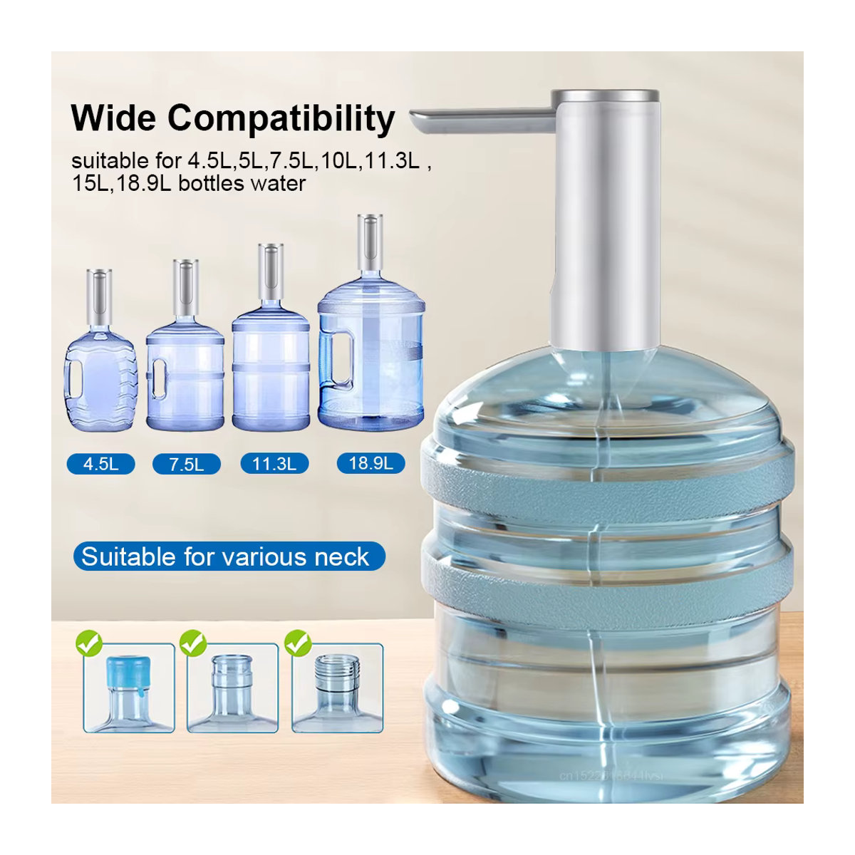 Automatische elektrische Wasserflaschenpumpe von raugee, faltbare Desktop-Wasserspenderpumpe für 19 Liter, wiederaufladbar, Weiß/Silber - Bild 4