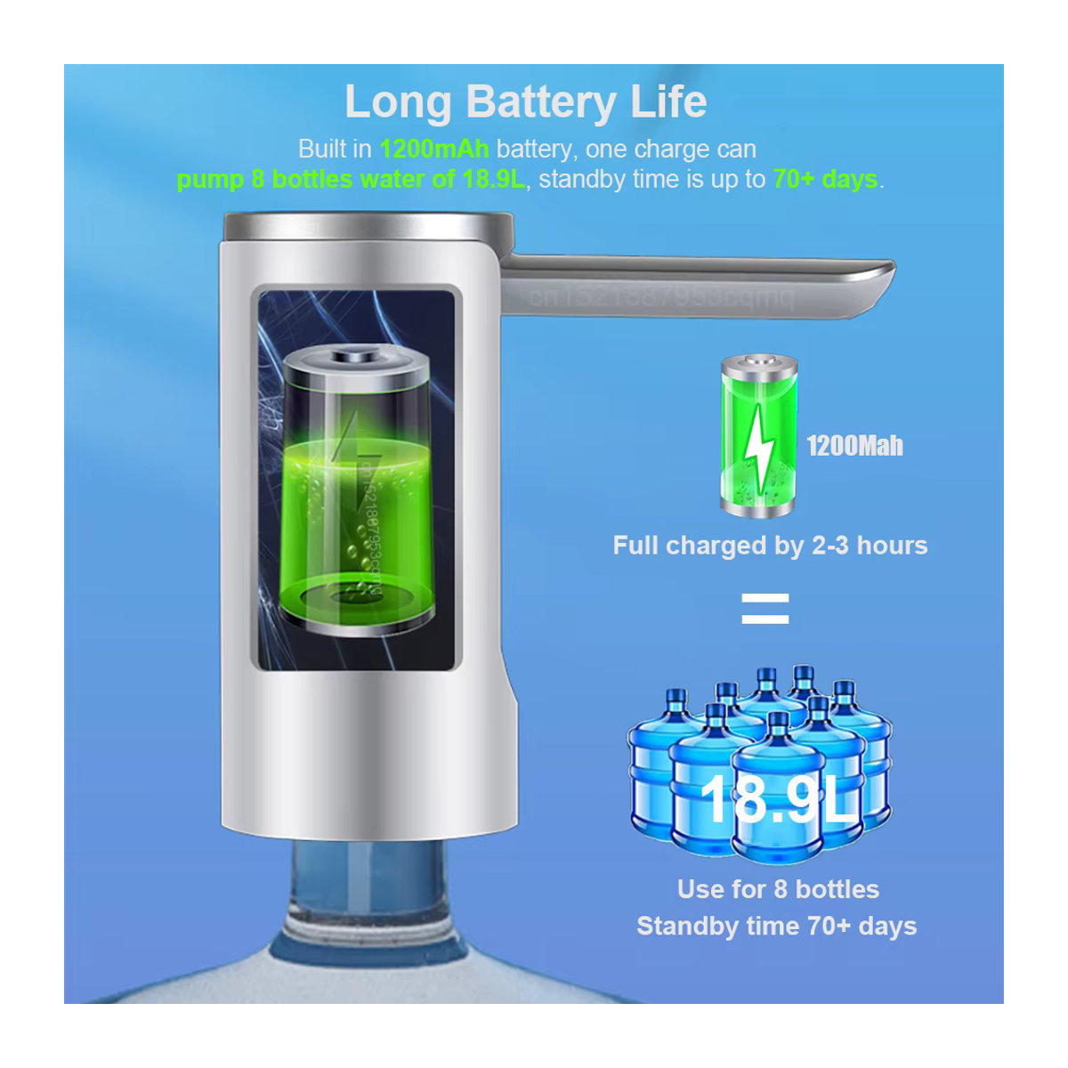 Automatische elektrische Wasserflaschenpumpe von raugee, faltbare Desktop-Wasserspenderpumpe für 19 Liter, wiederaufladbar, Weiß/Silber - Bild 5