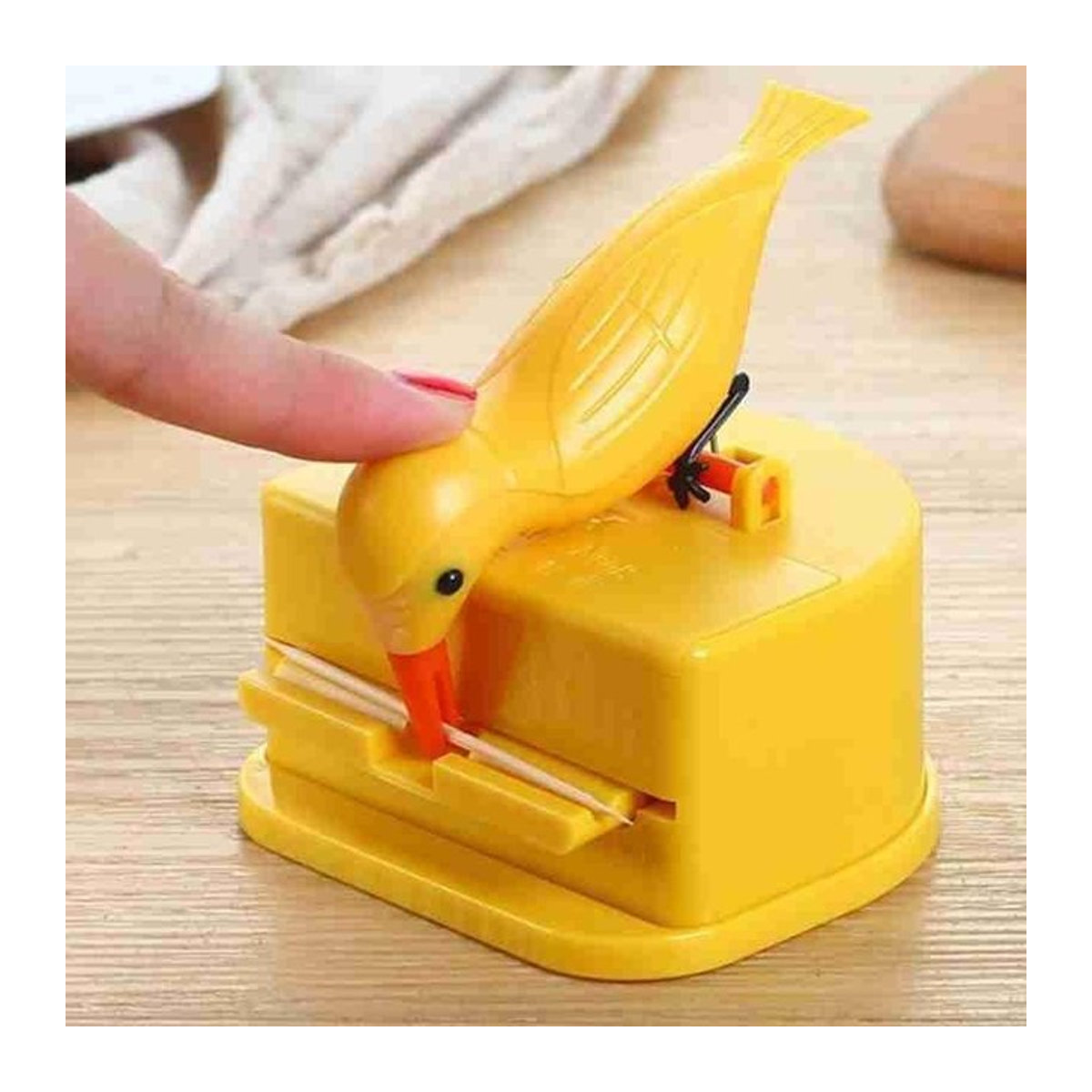 Automatischer Zahnstocher Spender in Vogel-Design als dekorativer Zahnstocherhalter für die Küche, Gelb - Bild 1