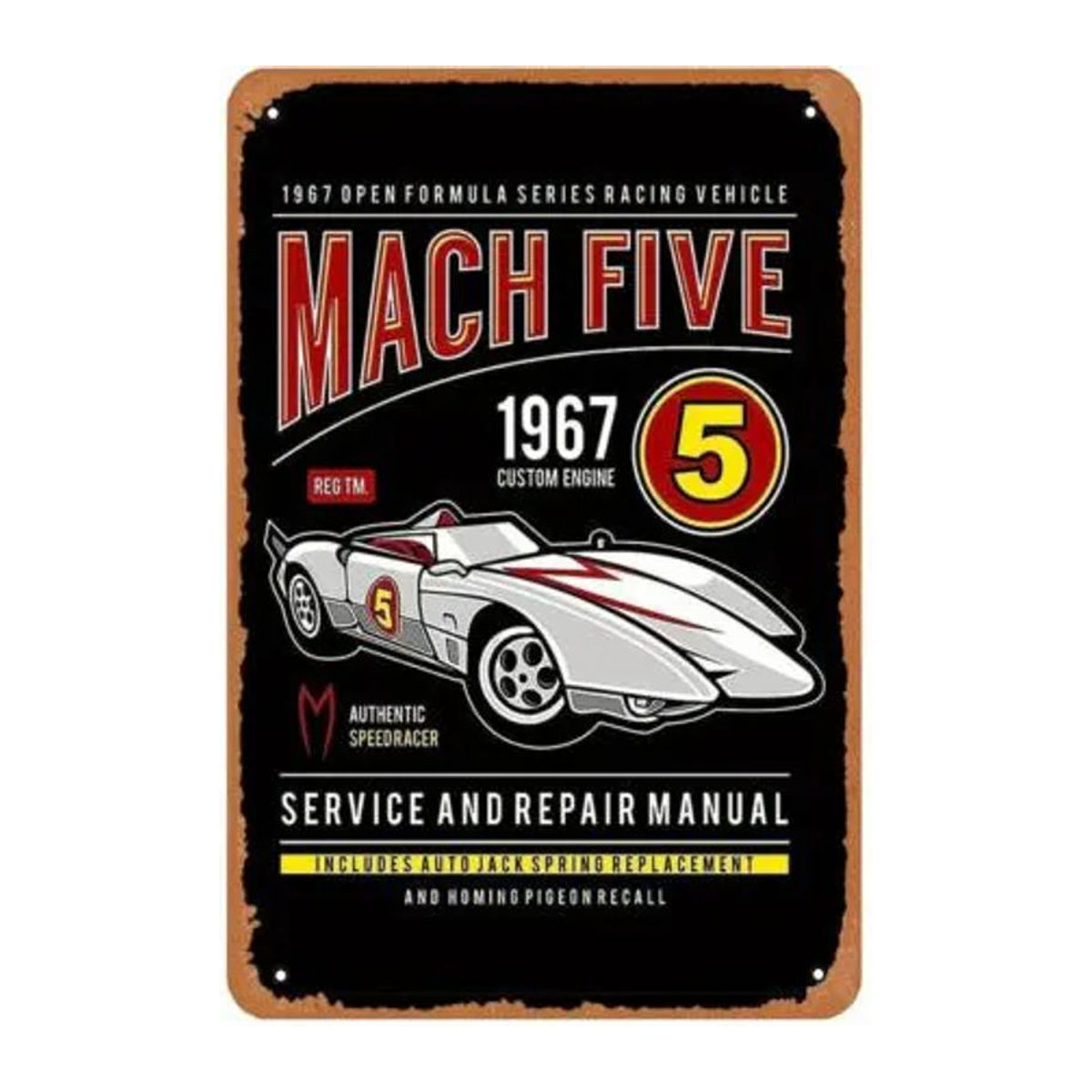 Automotive Art Mach Five Filmwagen Metallposter Schwarz Vintage Wanddekoration aus Aluminium - Bild 1