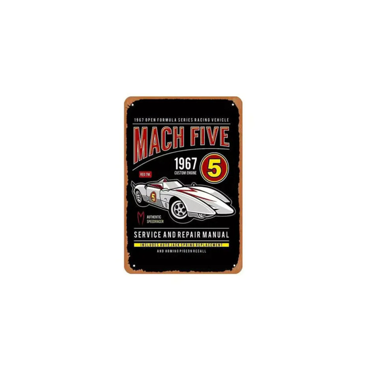 Automotive Art Mach Five Filmwagen Metallposter Schwarz Vintage Wanddekoration aus Aluminium - Bild 2