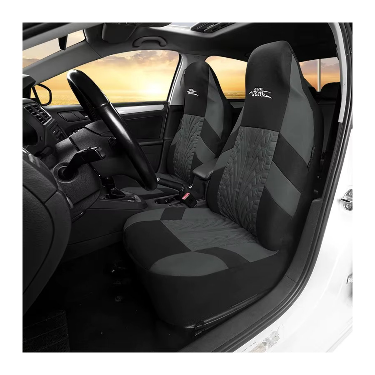 AUTOYOUTH 2er Set Auto Sitzbezüge in Grau im Reifen-Stil für Insignia A (G09), Polo (6R1, 6C1), A4 B7 (8EC) und Laguna II - Bild 2