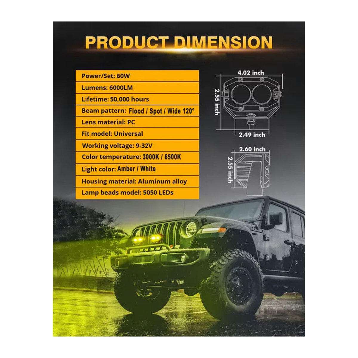 AUXBEAM R4 Serie 4 Zoll LED-Arbeitsleuchte 60 W LED-Pod für Offroad-LKW und SUV mit Flutlichtstrahler in 3000 K oder 6500 K - Bild 2