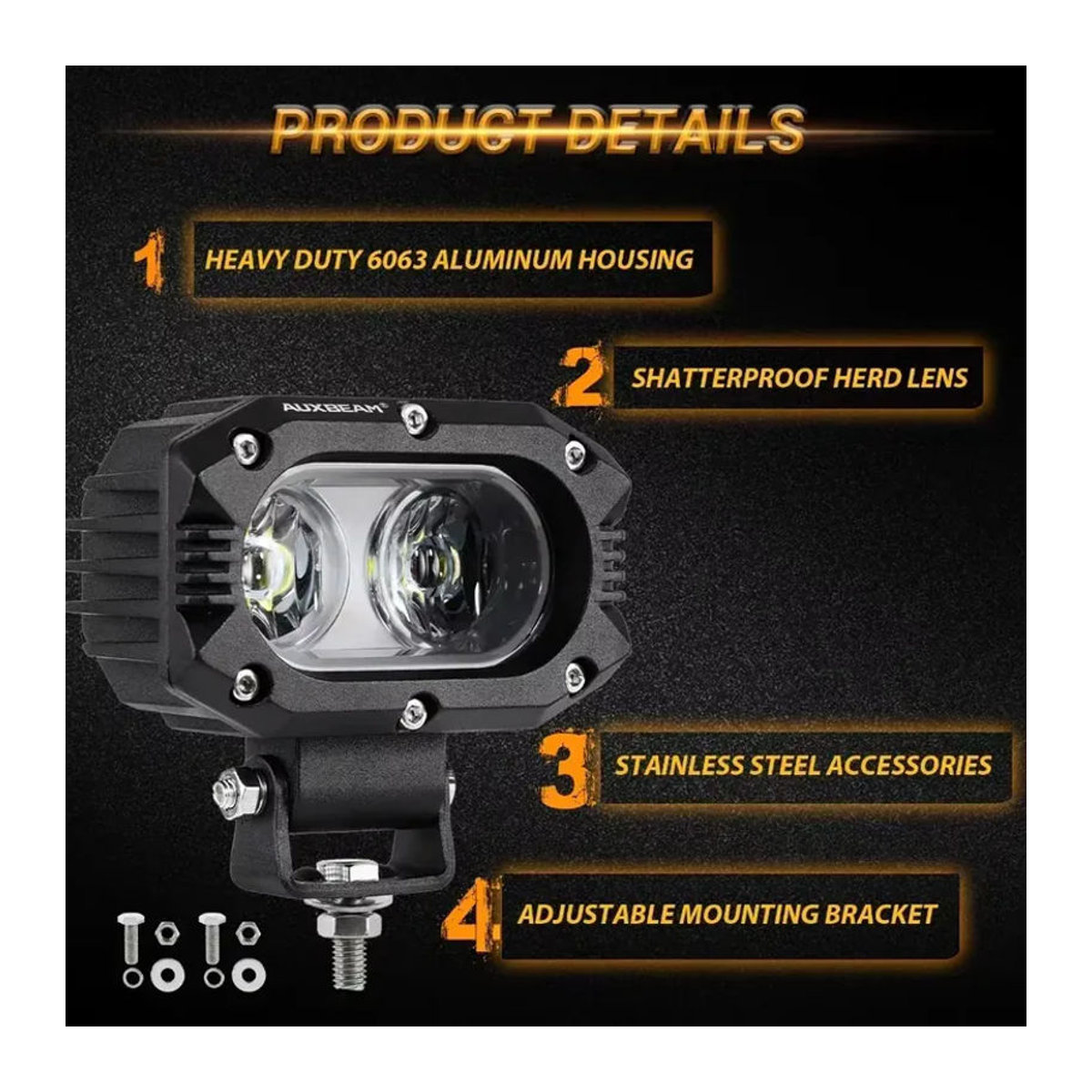AUXBEAM R4 Serie 4 Zoll LED-Arbeitsleuchte 60 W LED-Pod für Offroad-LKW und SUV mit Flutlichtstrahler in 3000 K oder 6500 K - Bild 3