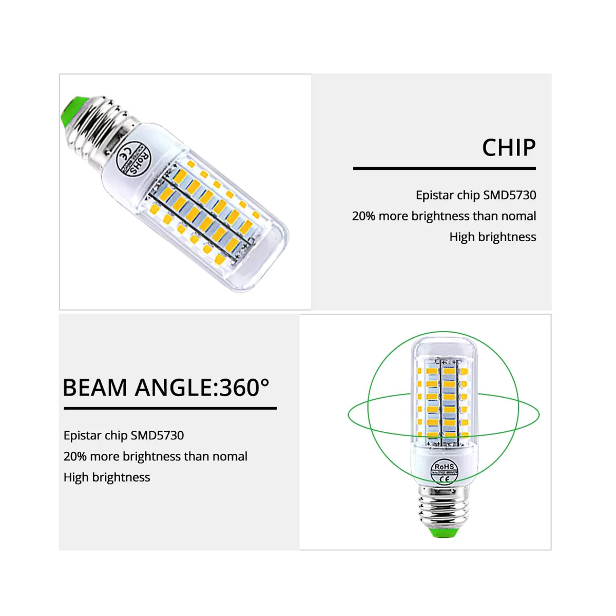 AVACOM LED Maiskolben-Glühbirne E27 Warmweiß SMD 5730 für Kronleuchter und Heimdekoration - Bild 2