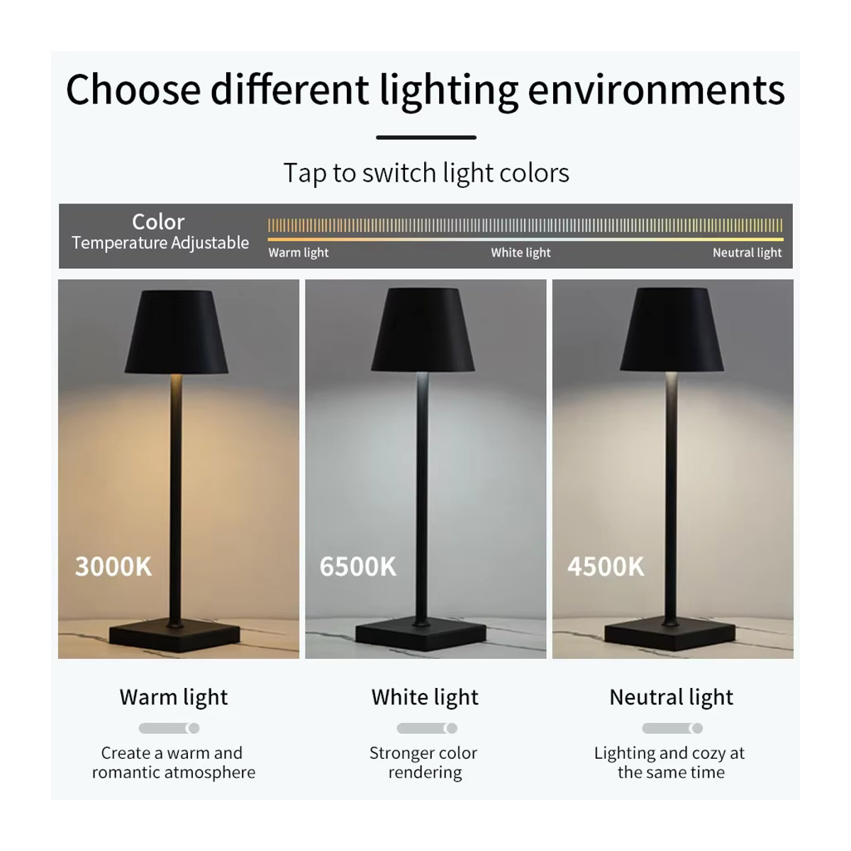 AVACOM LED Tischlampe kabellos und wasserdicht, 3-stufig dimmbar, minimalistisches Design in Schwarz oder Weiß - Bild 4