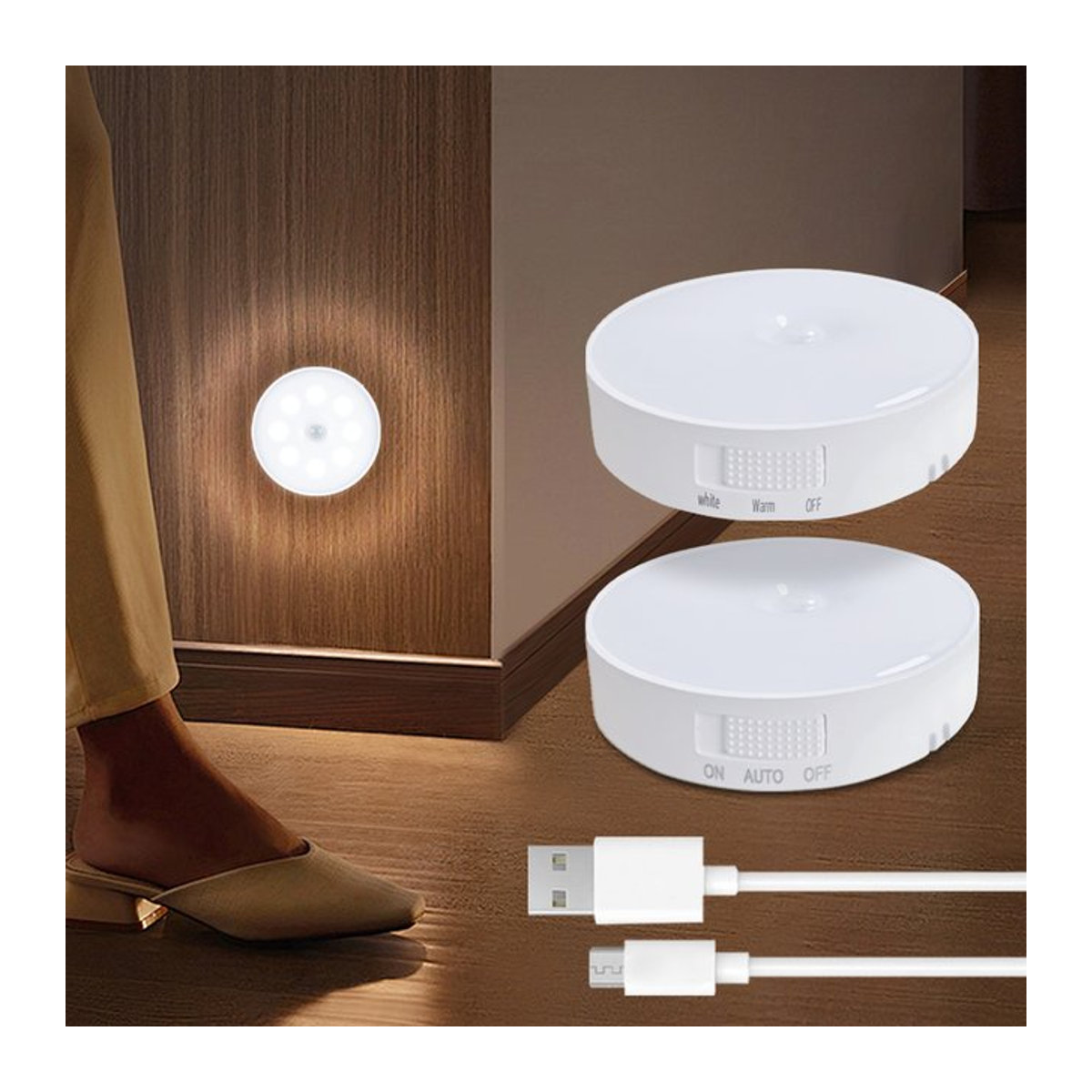 AVACOM Minimalistisches USB aufladbares LED Nachtlicht mit PIR Bewegungssensor für Schlafzimmer, Küche und Flur - Bild 1